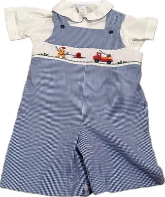 Vive La Fete Fire Truck Smocked Boy Shortall 4T NWT - Image 1 of 3