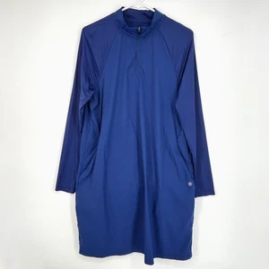 Hurley Womens Large Beach Activewear Dress Blue Striped Long Sleeves 1/4 Zip - Picture 1 of 9