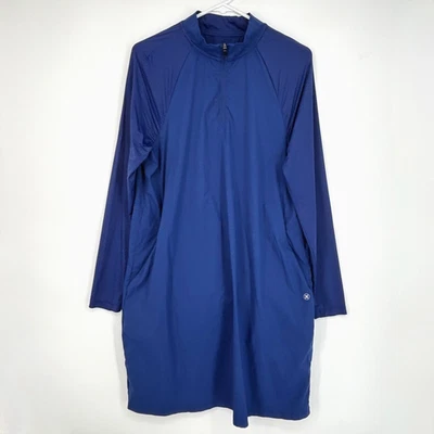 Hurley Womens Large Beach Activewear Dress Blue Striped Long Sleeves 1/4 Zip - Image 1 of 4