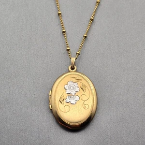 VTG PPC 14k Gold-Filled Oval Locket Necklace 24" Floral Design Satellite Chain - Picture 1 of 11