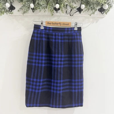Falda Lápiz Vintage Valentino Lana Azul Cuadros Forrada Talla 6 Diseñador Foto 1 de 4