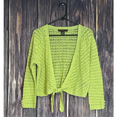 Bandolino Knit Tie Front Shrug Cardigan Sweater Womens L Chartreuse Cropped - Image 1 of 4