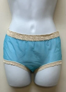 Vintage Retro Blue Sheer Nylon Gusset Lace Trim Panties Size S - Picture 1 of 11