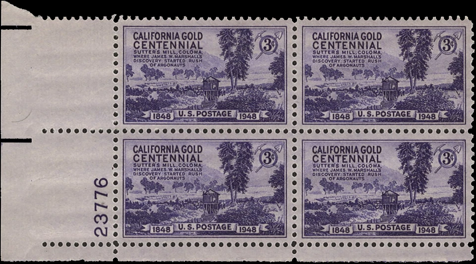 Scott # 954 - US Plate Block Of 4-California Gold 3c Dark Violet-*MNH*- 1948 - Image 1 of 1