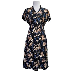 Vintage 90s Jody California Womens M Floral Midi Tie Back Waist Shirt Dress - Picture 1 of 9