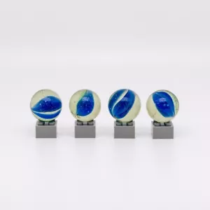 Vintage Blue Cat's Eye 1" Glass Marbles - Lot Of Four - Picture 1 of 4