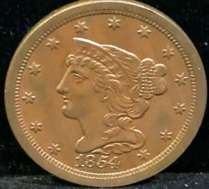 1854 Braided Hair HALF CENT Cohen - 1 UNCIRCULATED - Picture 1 of 5