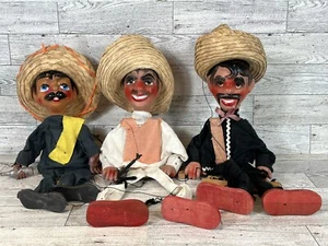 Vintage Handmade Puppet Set Lot of 3 Marionette Stringed  “The 3 Amigos” - Picture 1 of 7
