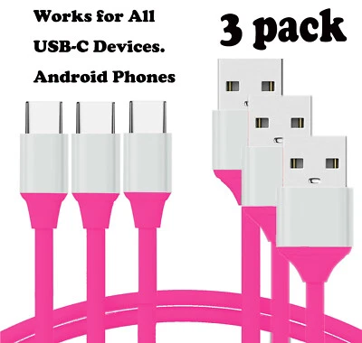 3Pcs USB Type-C Fast Charging Data Sync Charger Cable Cord S22 21 20 10 Note 9 8 - Image 1 of 4