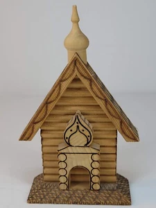 Vintage 1988 Russian Wooden Church Model Pyrography Folk Art Souvenir USSR - Picture 1 of 16