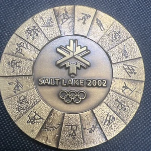 RARE 1924-2002 SLC Olympic Winter Games Medallion with Symbol Arts 3x3” 8.4 oz - Picture 1 of 5