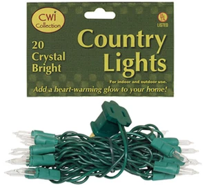 Country Farmhouse Clear White Strand Lights 20 Count Green Cord Incandescent - Picture 1 of 1