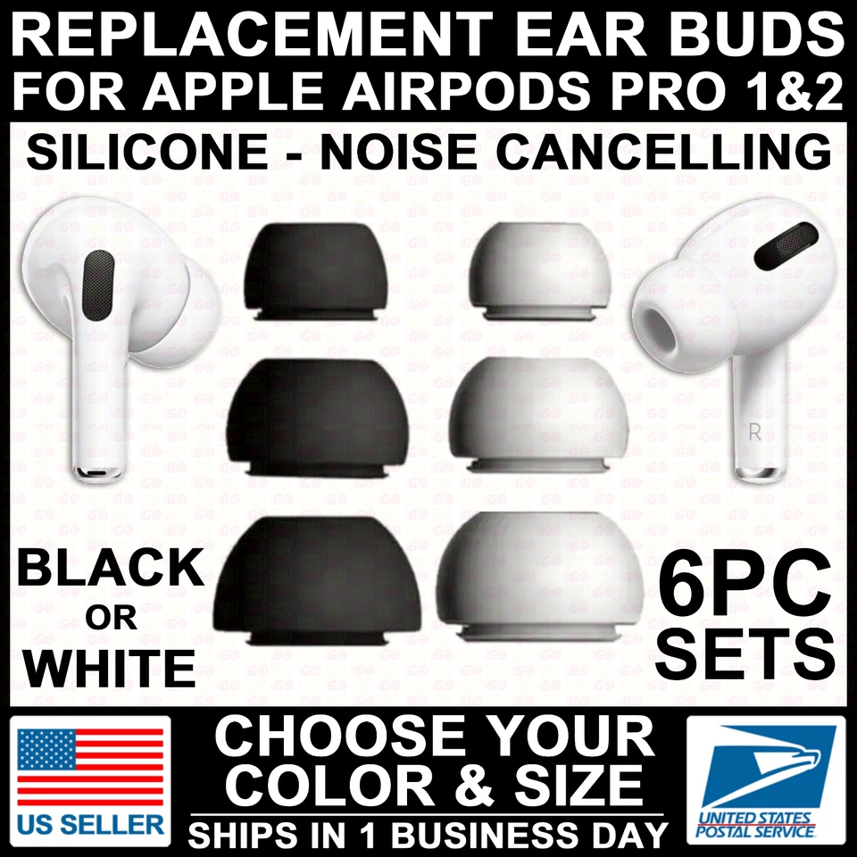 3-PAIRS Ear Bud Tip For Apple AirPod Pro 1&2 Replacement Silicone Rubber X/S/M/L - Image 1 of 4
