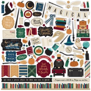 (1) 12x12 Sheet of Echo Park Paper WITCHES & WIZARDS Scrapbook Element Stickers - Picture 1 of 1