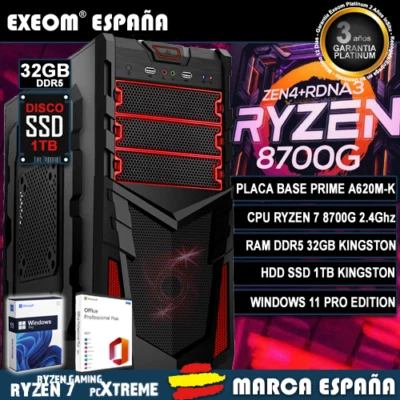 Ordenador Gaming Pc Sobremesa Ryzen 7 8700G 32GB DDR5 SSD 1TB Windows 11 - Imagen 1 de 4