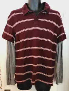 Aeropostale Burgundy Grey & White Striped Layered Rugby polo Long Sleeve Large - Picture 1 of 3