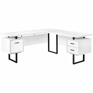 Computer Desk Home Office Corner 70"L L Shape Work Laptop Metal White - Picture 1 of 5