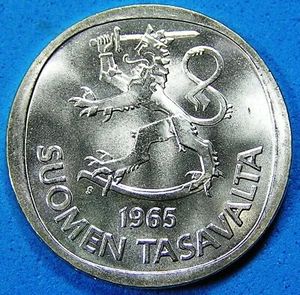 Finland 1 Markka Silver Coin 1965 S, Lustrous BU, KM-49, Combined Shipping - Picture 1 of 4