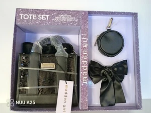 Madden Girl Boxed Gift Set Crossbody Mini Tote W/pouch purse Black/ Bow hair cli - Picture 1 of 10