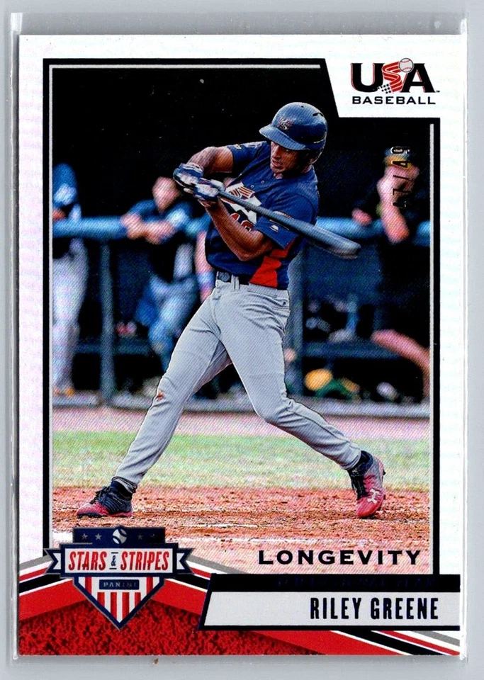 2019 Panini Stars & Stripes Baseball #34 Riley Greene Longevity Sapphire #/49 - Image 1 of 2