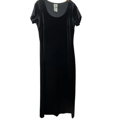 Vintage Laura Ashley Dress Medium Black Velvet Maxi Short Sleeve Witchy Goth  - Image 1 of 4