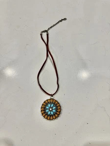 Collana vintage sud-ovest finto medaglione turchese ciondolo tono argento 16" - Foto 1 di 5
