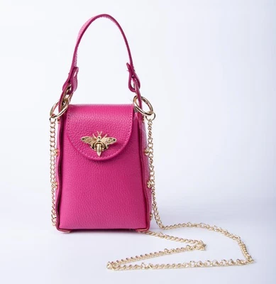 Vera Pelle Pink Italian Leather Honeybee Phone Crossbody Purse NWT - Image 1 of 4