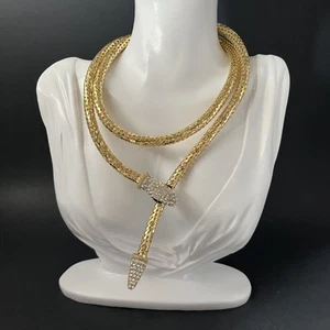 Schlangenschuppen Netz Halskette Lariat goldfarben Strass Magnetwicklung 32 Zoll - Bild 1 von 6