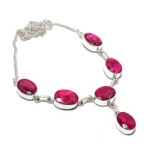 Faceted Kashmiri Ruby Gemstone Gift 925 Sterling Silver Jewelry Necklace 18" P94 - Picture 1 of 5