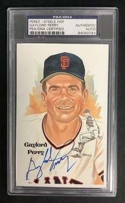 Gaylord Perry Signed Perez Steele Postcard Baseball HOF Giants Autograph PSA/DNA - Image 1 of 2