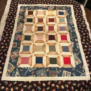 Pre-sewn Cotton Fabric Panel Quilt Buttons & Thread Theme 37”x29” Unfinished - Picture 1 of 10