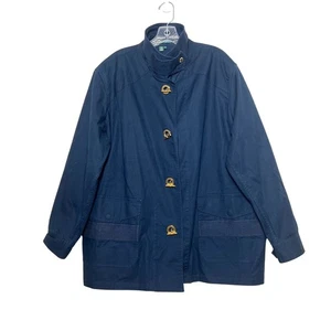 Abrigo Chaqueta Simulada Lauren Ralph Lauren Mujer Plus 2X Azul Marino Dorado Botón Palanca - Imagen 1 de 10
