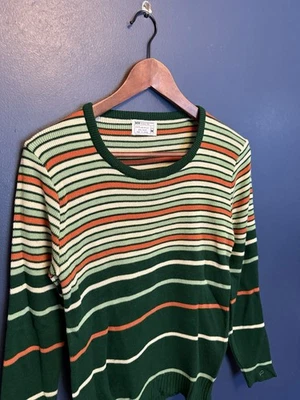 Camisa de manga larga vintage años 70’s acrílica a rayas para mujer talla mediana  Foto 1 de 3