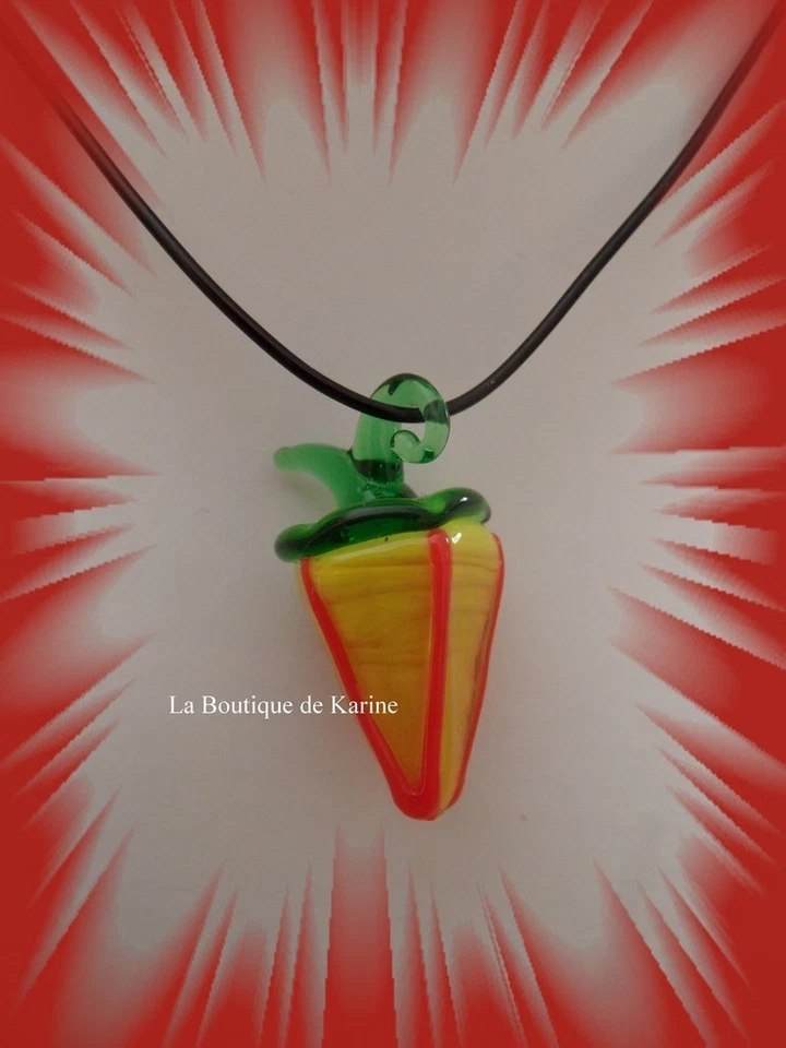Gioielli - Collana Ciondolo Fantasia Bambino Vetro Frutta Giallo/Rosso/Verde - Immagine 1 di 1