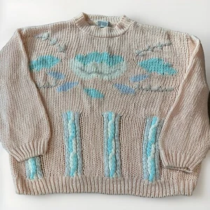 Vintage A Little Extra Spice Pink Pastel Clouds LS Grobstrick Landhaus Pullover 24W - Bild 1 von 7