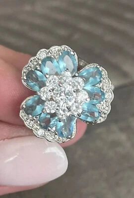 Anillo Flor Cristal Azul Fuente Firmado NOLAN MILLER Talla 8 Audaz y Hermoso Foto 1 de 4
