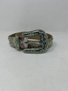 BB Simon Cowhide Pony Hair Swarovski Crystal Studded Belt sz 32 *NEEDS REPAIR* - Picture 1 of 7
