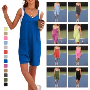 Women Strappy Loose Dungarees Jumpsuit Oversized Romper Baggy Overalls Pocket - Picture 1 of 31