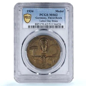 Germany Third Reich Adolf Hitler Labor Day Pin Badge MS62 PCGS brass medal 1934 - Picture 1 of 4