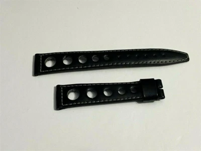 VINTAGE NOS 18X14 MM TISSOT RACING / RALLY BLACK LEATHER STRAP #059 - Image 1 of 4