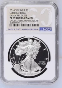 2016-W $1 Silver Eagle PF-69 NGC Lettered Edge 30th Anniversary ER label - Picture 1 of 2