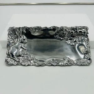 1998 Arthur Court Bunny Rabbit 12" x 6” Aluminum Platter Raised Figures - Picture 1 of 4