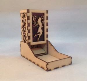 Fairy Dice Tower and Tray  Purple Acrylic Window COMPACT DESIGN Laser Cut MDF - Picture 1 of 6