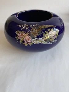 Vintage Japanese Ashtray, Blue And Gold With Bird And Flowers - Picture 1 of 5