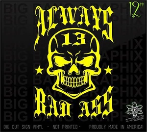 Lucky 13 Decal Sticker Vinyl Bad Ass Skull Trucker Biker Old School Tattoo 12"Lg - Picture 1 of 3