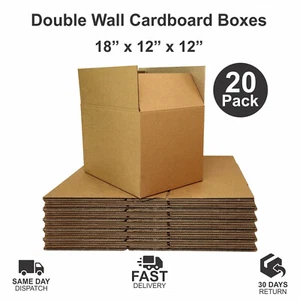 20 Strong Double Wall Parcel Cardboard Boxes 18x12x12" 5Ply Postel Mailing Boxes - Picture 1 of 3