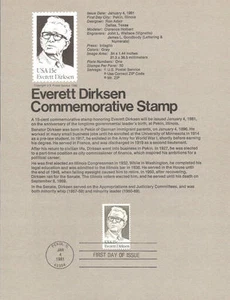 #8101 15c Everett Dirksen Stamp - Scott #1874 USPS Souvenir Page - Picture 1 of 1