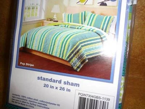 My World Standard Sham Pop Rayas Verde azulado Niñas Adolescentes Dormitorio 2 Fundas Total - Imagen 1 de 2