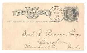 UX5 Plymouth Indiana 1876 Fancy Cork Cancel to D Bearss Bourbon IN Teacher Job - Picture 1 of 2