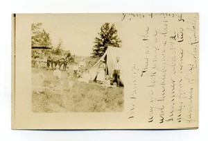 Fremont MI, J.E. Kimball, postal de 1907 RPPC, Huckleberrying a 20 millas de casa - Imagen 1 de 4